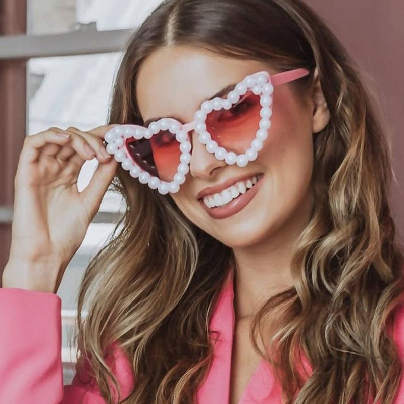 Ochelari de soare cu inimă la modă, pentru femei, 2022, de designer de marcă, ochelari de soare supradimensionați de perle pentru femei, nuanțe cu lentile degradate Ochelari pentru ochi Hip Hop