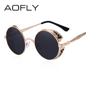 AOFLY Steampunk Vintage Sunglass Fashion apvalūs akiniai nuo saulės moteriški prekės ženklo dizainerio metalo raižybos akiniai nuo saulės vyriški oculos de sol S1635