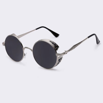 AOFLY Steampunk Vintage Sunglass Fashion apvalūs akiniai nuo saulės moteriški prekės ženklo dizainerio metalo raižybos akiniai nuo saulės vyriški oculos de sol S1635