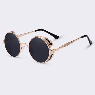 AOFLY Steampunk Vintage Sunglass Fashion apvalūs akiniai nuo saulės moteriški prekės ženklo dizainerio metalo raižybos akiniai nuo saulės vyriški oculos de sol S1635