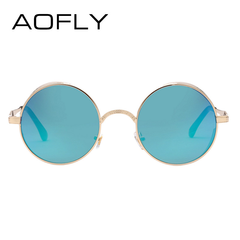 AOFLY Steampunk Vintage Sunglass Fashion apvalūs akiniai nuo saulės moteriški prekės ženklo dizainerio metalo raižybos akiniai nuo saulės vyriški oculos de sol S1635