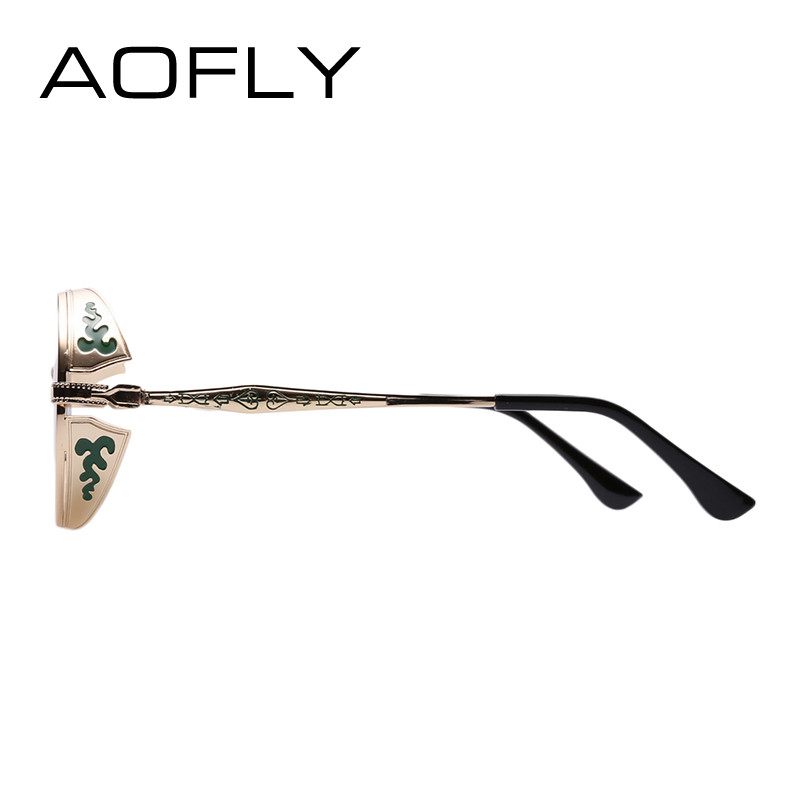 AOFLY Steampunk Vintage Sunglass Fashion apvalūs akiniai nuo saulės moteriški prekės ženklo dizainerio metalo raižybos akiniai nuo saulės vyriški oculos de sol S1635