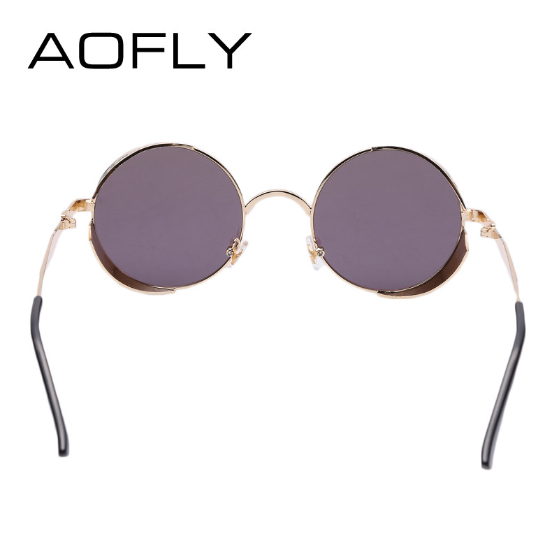 AOFLY Steampunk Vintage Sunglass Fashion apvalūs akiniai nuo saulės moteriški prekės ženklo dizainerio metalo raižybos akiniai nuo saulės vyriški oculos de sol S1635
