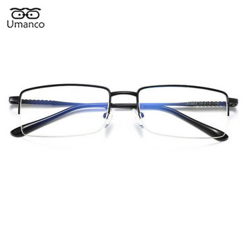 Umanco Квадратни очила за компютър с половин рамка за мъже Филтър за синя светлина Черна рамка от сплав Оптични очила Диоптрични очила 0