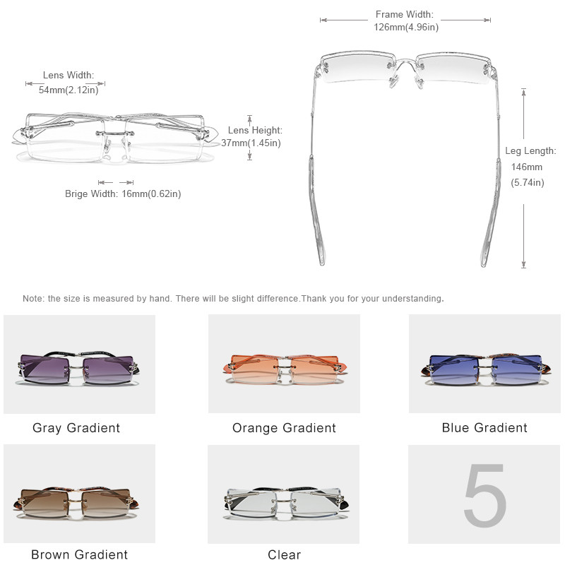 KINGSEVEN Ochelari de soare cu lentile dreptunghiulare cu gradient, ochelari de soare pătrați fără rame pentru femei 2020, stil tânăr, nuanțe pentru femei N810