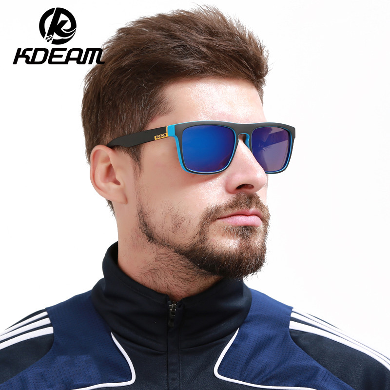 KDEAM karštas išpardavimas mados plastikiniai kvadratiniai poliarizuoti akiniai nuo saulės vyriški klasikinio prekės ženklo dizaino šešėliai sportinis veidrodis UV400 akiniai nuo saulės su dėžute