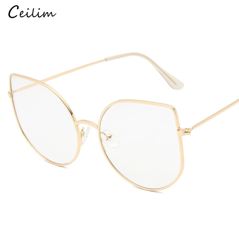 Suured läbipaistvad prillid Naiste suured kassisilmad prilliraam Retro naiste metallraam võltsprillid läbipaistvad prillid Oculos