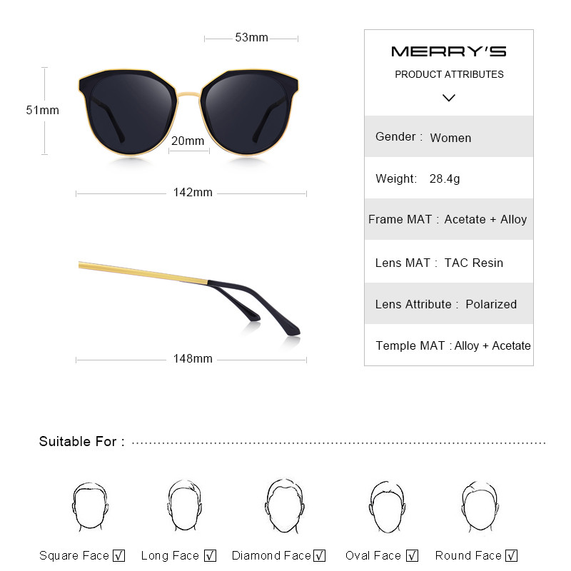 MERRYS DESIGN Női Luxus márka Cat Eye napszemüvegek Női divatos polarizált napszemüvegek UV400 Protection S6151