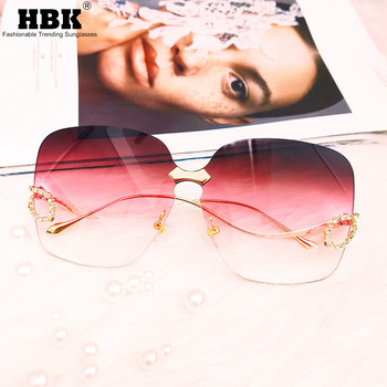 HBK 2020 Luxury γυναικεία γυαλιά ηλίου Rimless Γυναικεία γυαλιά ηλίου Κομψό πλαίσιο Vintage από κράμα Rhinestone Κλασικές αποχρώσεις επώνυμων σχεδιαστών