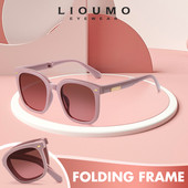LIOUMO Ochelari de soare portabili, pliabili, pentru femei, polarizați, pentru bărbați, ochelari de soare de lux, pliabili, UV400, pentru șofat