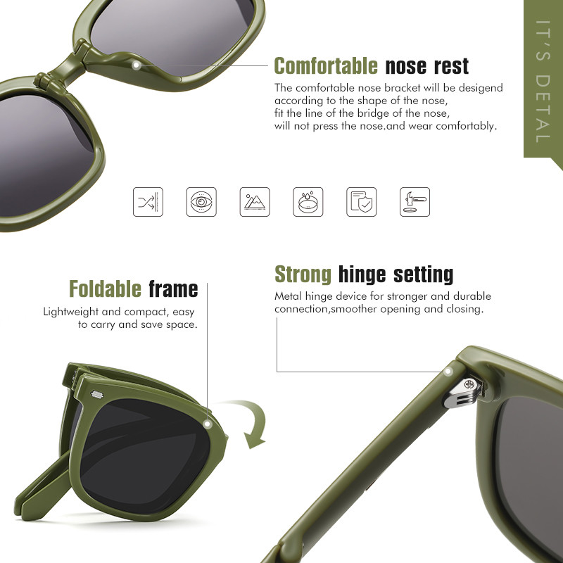 LIOUMO Ochelari de soare portabili, pliabili, pentru femei, polarizați, pentru bărbați, ochelari de soare de lux, pliabili, UV400, pentru șofat