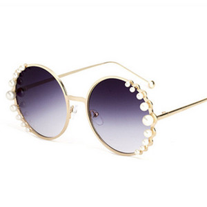 HBK Ochelari de soare rotunji cu perle Modis Oculos De Sol feminino 2019 de lux Vintage Femei Ochelari de soare de designer de brand Gradient UV400