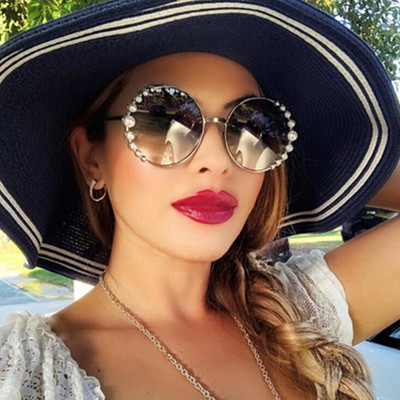 HBK okrúhle perlové slnečné okuliare Modis Oculos De Sol feminino 2019 luxusné vintage dámske značkové dizajnérske slnečné okuliare gradient UV400