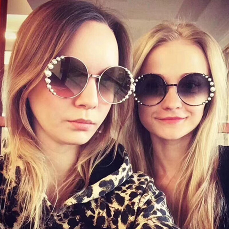 HBK Ochelari de soare rotunji cu perle Modis Oculos De Sol feminino 2019 de lux Vintage Femei Ochelari de soare de designer de brand Gradient UV400