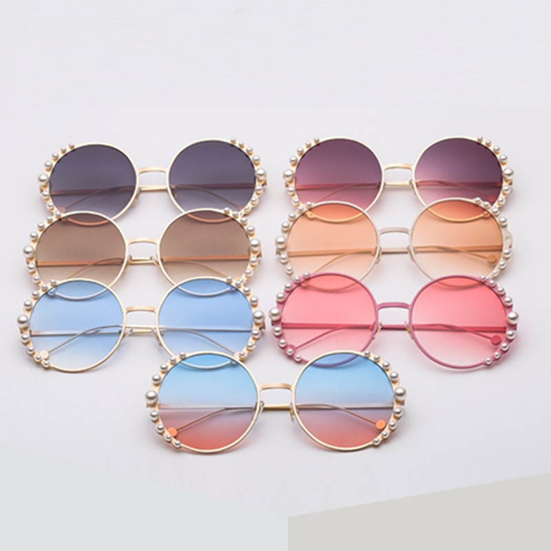 HBK Ochelari de soare rotunji cu perle Modis Oculos De Sol feminino 2019 de lux Vintage Femei Ochelari de soare de designer de brand Gradient UV400
