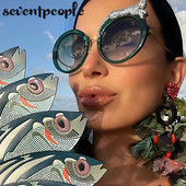 Kerek női napszemüvegek luxus dizájner kristály leopárd alakú napszemüvegek női divatnak, antikék fényű szemüvegek hölgyeknek