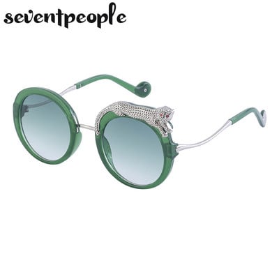Kerek női napszemüvegek luxus dizájner kristály leopárd alakú napszemüvegek női divatnak, antikék fényű szemüvegek hölgyeknek