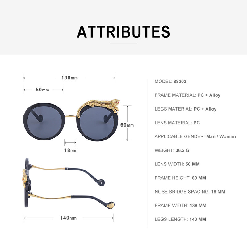 Kerek női napszemüvegek luxus dizájner kristály leopárd alakú napszemüvegek női divatnak, antikék fényű szemüvegek hölgyeknek