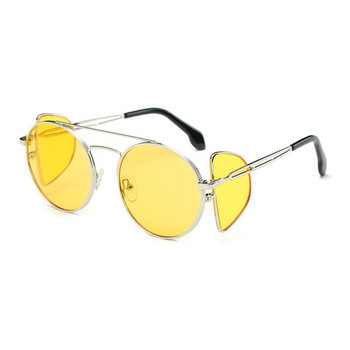 Кръгли стимпънк слънчеви очила Мъжки маркови дамски шикозни ретро слънчеви очила Метални модни женски очила Очила Uv400 Черни