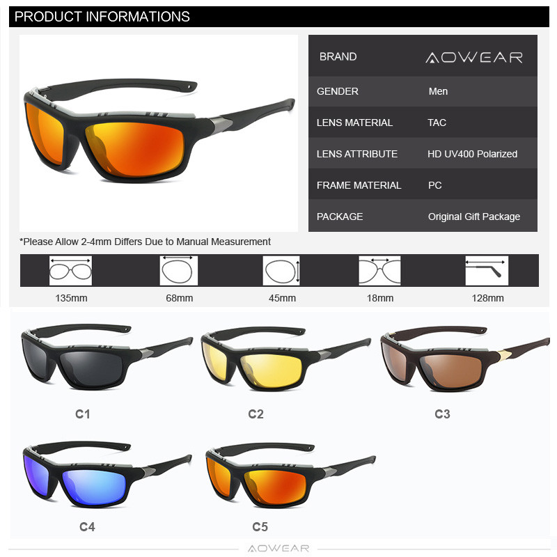 AOWEAR Férfi Luxus Sport Polarizált Napszemüvegek Férfi Divat Kültéri Szemüvegek Napszemüveg Férfi Márka Design Tükör Napszemüvegek Oculos