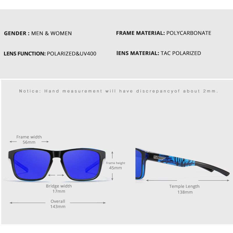 Modne polarizirane sunčane naočale za muškarce KDEAM četvrtaste hladne šarene zrcalne nijanse Ženske sunčane naočale za vožnju na otvorenom s besplatnom kutijom