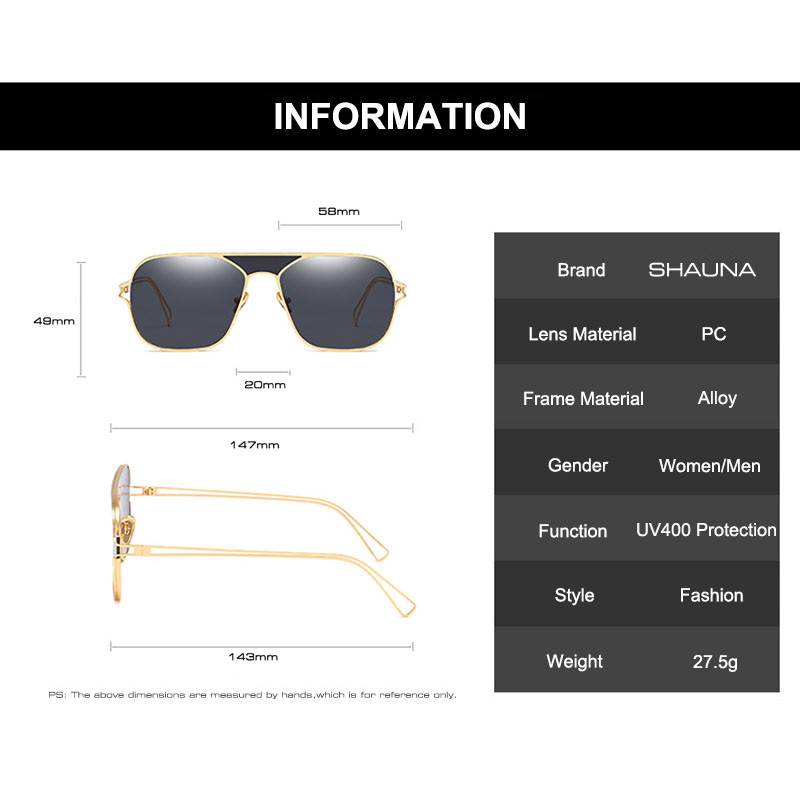 SHAUNA Ogromne četvrtaste sunčane naočale s metalnim okvirom Ženske modne slatkih boja Prozirno Zeleno Žuto Plave sunčane naočale Muške