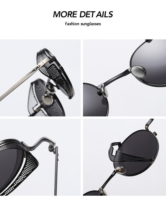 2021 NAUJI Vintažiniai klasikiniai apvalūs „SteamPunk“ akiniai nuo saulės „Anti Blue Ray“ akiniai, tinkliniai šoniniai skydai, saulės akiniai „Oculos De Sol 918“