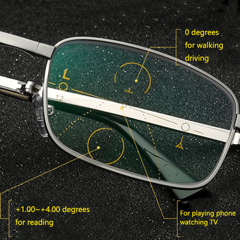 Πτυσσόμενα γυαλιά ανάγνωσης Φορητά Progressive Biofocal Γυαλιά Ανδρικά Γυαλιά Πρεσβυωπίας Γονικής Αντι-Μπλε ακτίνας με Δερμάτινη θήκη