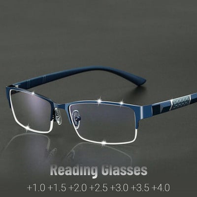 Metal Anti-blue Light Reading Glasses Farsighted Eyeglasses Men Business Eyewear Diopter 0 +1.0 +1.5 +2.0 +2.5 +3.0 +3.5 +4.0
