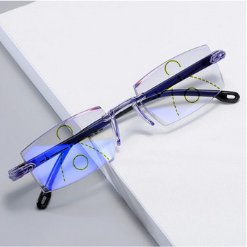 Нови диамантени бифокални прогресивни очила за четене Мъжки мултифокални очила, блокиращи синя светлина, ултралеки очила без рамка
