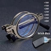 Pārnēsājamas salokāmas lasīšanas brilles vīriešiem Metāla apaļas kvadrātveida Anti Blue Light Brilles vīriešiem Presbyopia gafas ar dioptrijām plus