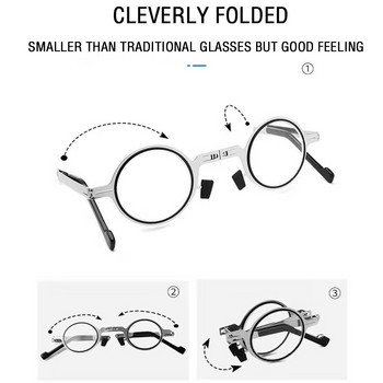 Φορητά Πτυσσόμενα γυαλιά ανάγνωσης για άντρες Μεταλλικά Στρογγυλά Τετράγωνα Anti Blue Light Γυαλιά οράσεως ανδρικά Presbyopia gafas με διόπτρες συν