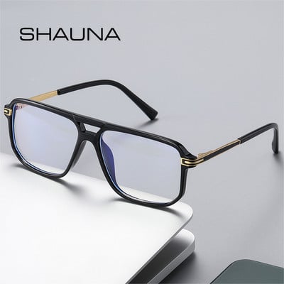 SHAUNA Retro Négyzet Dupla Bridges Szemüvegkeret Női Clear Anti Blue Light Szemüvegek Rugós Csuklós Férfi Optikai Szemüvegkeret
