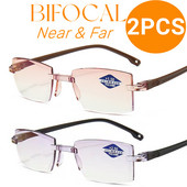 2TK ääristeta bifokaalsed progresseeruvad lugemisprillid meeste naiste lähedal ja kaugel Antisinised heledad prillid ristkülikukujulised prillid prillid