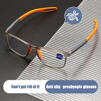 Модни очила за четене със силиконова рамка TR90 Мъже на възраст в напреднала възраст Спортни очила с пресбиопия Ултра леки против синя светлина +1,0 до +4,0