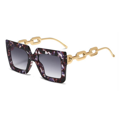 54210 Големи слънчеви очила с метална верига Модни мъже и жени Луксозни нюанси UV400 Ретро очила