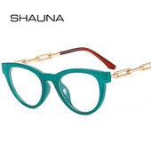SHAUNA Fashion Cat Eye Femei Colorate Ochelari Ramă Retro Transparente Anti-albastru Ochelari Bărbați Optic Metal Lanț Ramă