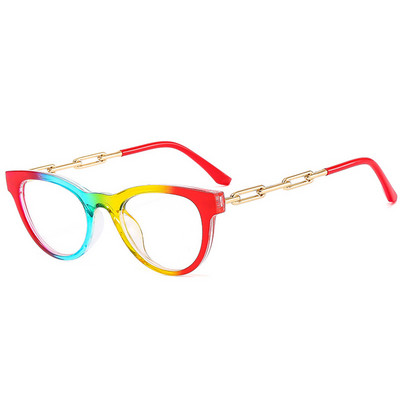 SHAUNA Fashion Cat Eye Femei Colorate Ochelari Ramă Retro Transparente Anti-albastru Ochelari Bărbați Optic Metal Lanț Ramă