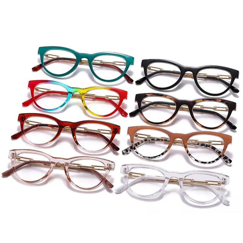 SHAUNA Fashion Cat Eye Femei Colorate Ochelari Ramă Retro Transparente Anti-albastru Ochelari Bărbați Optic Metal Lanț Ramă