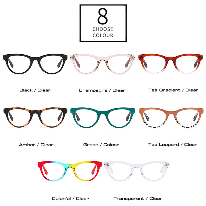 SHAUNA Fashion Cat Eye Femei Colorate Ochelari Ramă Retro Transparente Anti-albastru Ochelari Bărbați Optic Metal Lanț Ramă