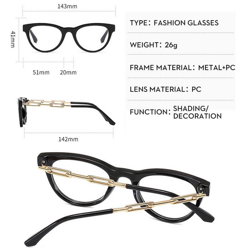 SHAUNA Fashion Cat Eye Femei Colorate Ochelari Ramă Retro Transparente Anti-albastru Ochelari Bărbați Optic Metal Lanț Ramă