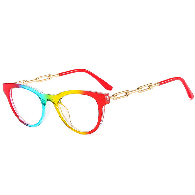 SHAUNA Fashion Cat Eye Femei Colorate Ochelari Ramă Retro Transparente Anti-albastru Ochelari Bărbați Optic Metal Lanț Ramă
