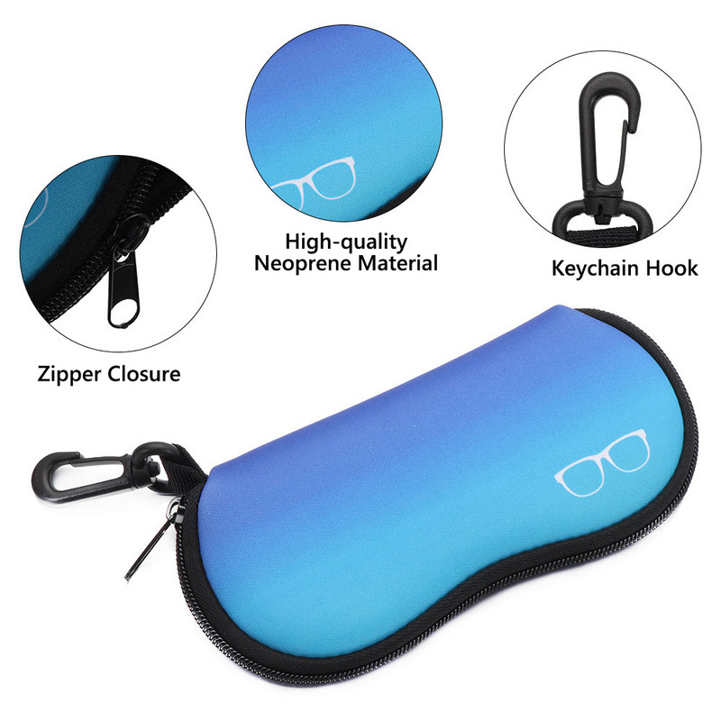 Nešiojamas saulės akinių dėklas su karabino kabliu itin lengvas minkštas neopreno akinių dėklas su užtrauktuku Saugus akinių maišelis su užtrauktuku