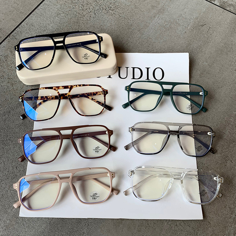 SO&EI Fashion Square Double Bridges TR90 Sieviešu briļļu ietvars Caurspīdīgs Anti-Blu-Ray brilles Retro vīriešu optiskais ietvars datora aizsargbrilles
