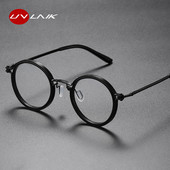 Στρογγυλά γυαλιά από κράμα UVLAIK Σκελετός Ανδρικών Προσαρμοσμένη Μυωπία Συνταγογραφούμενοι φακοί γυαλιών Γυναικεία Γυαλιά γυαλιών ρετρό μεταλλικό μπλε φως