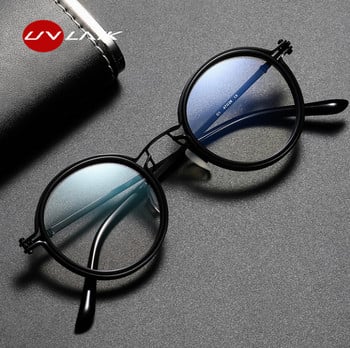 UVLAIK Алуминиева кръгла рамка за очила Мъжки персонализирани лещи за очила с рецепта за късогледство Дамски ретро метални очила със синя светлина