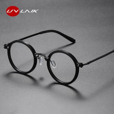 Στρογγυλά γυαλιά από κράμα UVLAIK Σκελετός Ανδρικών Προσαρμοσμένη Μυωπία Συνταγογραφούμενοι φακοί γυαλιών Γυναικεία Γυαλιά γυαλιών ρετρό μεταλλικό μπλε φως