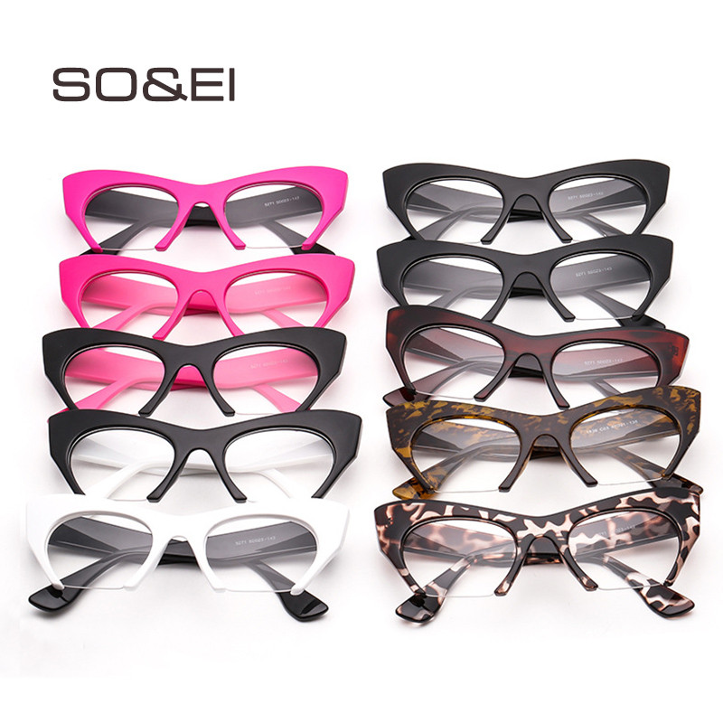 SO&EI Fashion Retro pusės rėmelio katės akių moteriškų akinių rėmelis gali būti komplektuojamas su trumparegystės receptinių lęšių vyriškų akinių rėmeliu