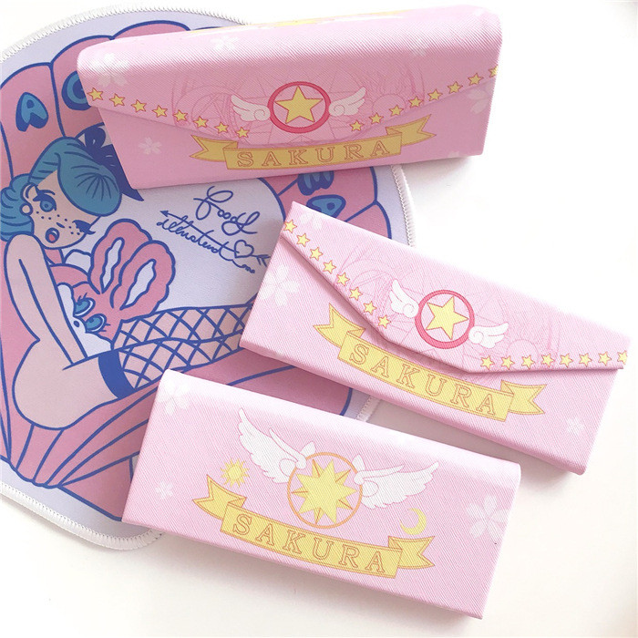 Rožinis mielas kūrybingas asmenybes nešiojamas sulankstomas trikampis akinių dėklas Unisex laikiklis nešiojimo dėžutė akinių priedai