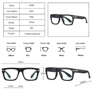 SO&EI Retro Square Clear Anti-Blu-Ray Eyewear TR90 Дамска рамка за очила Модни мъжки оптични рамки за очила Компютърни очила